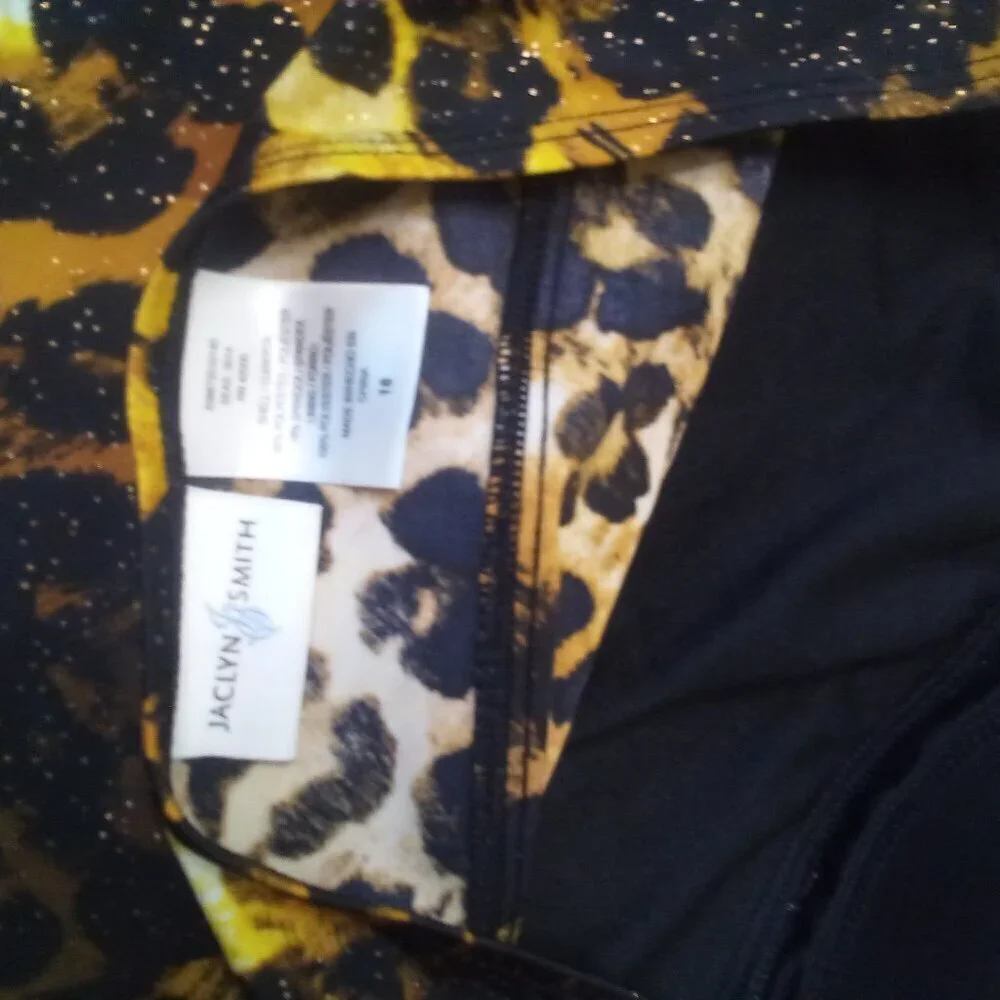 Jaclyn Smith Tankini Top Women 18 Swim Halter Padded Cup Animal Print Black Gold